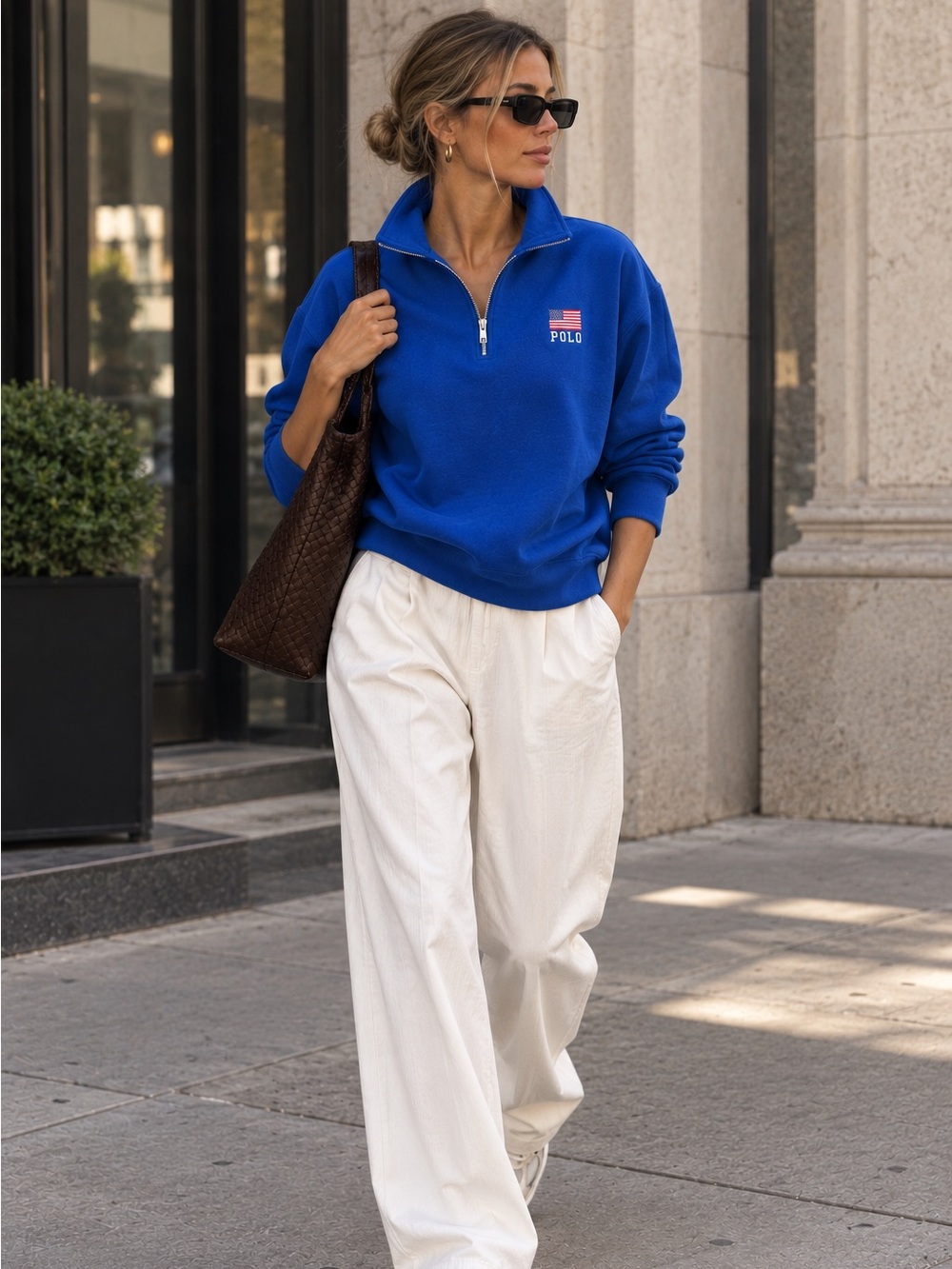 Polo Ralph Lauren 90s Flag Logo Fleece Quarter Zip Blue M NWT